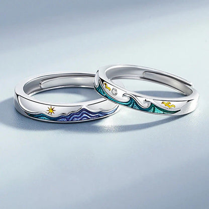 New Silver Couple Rings - Sun & Moon Adjustable Open Ring for Men & Women, Wedding & Fashion Jewelry Gift