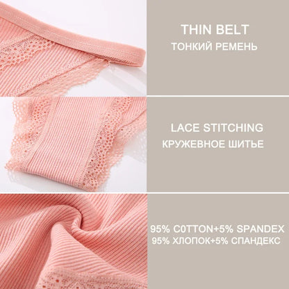 FINETOO 3pcs Women’s Lace Cotton Briefs — Solid, Comfortable, Breathable Soft Underwear & Lingerie