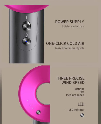 Professional Leafless Hair Dryer – Powerful Negative Ion Quick-Dry with 5 Attachments & Constant Anion Technology
