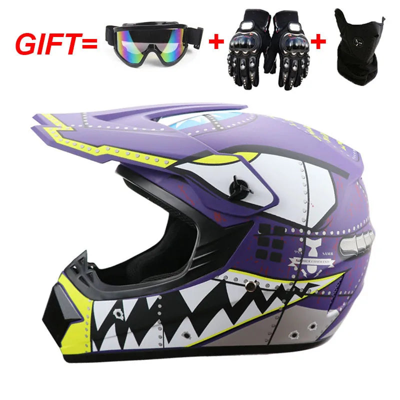 Youth & Kids Motorcycle Full Helmet - Children’s Motocross Casco Moto, Off-Road Protective Helmet with Goggles & Gloves