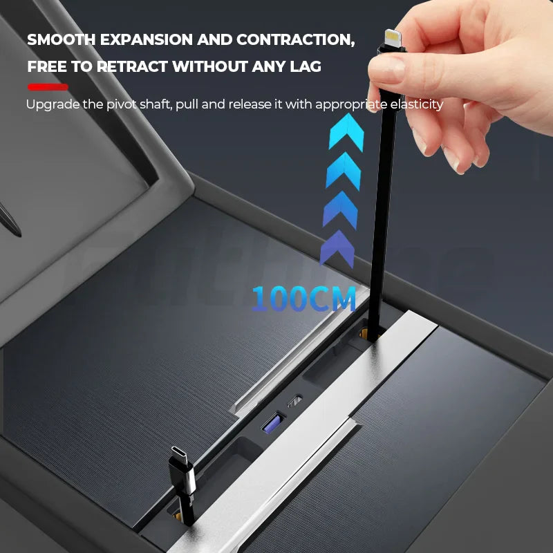 Futhope Docking Station with Telescopic Rope – Tesla Model 3/Y Highland Hub & Central Control Splitter for Laptop Support