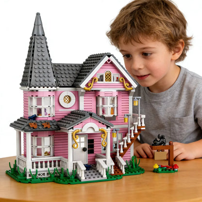 Pink Palace Building Blocks Set - Fantasy Haunted House Display Model for Movie Fans & Collectors