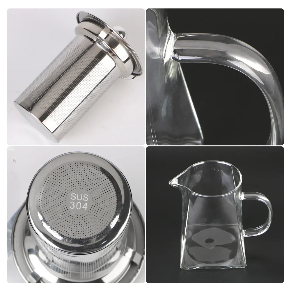 Glass Teapot with Stainless Steel Infuser – 550/750/950ML Heat-Resistant Clear Teaware, Household Tea Kettle with Infuser