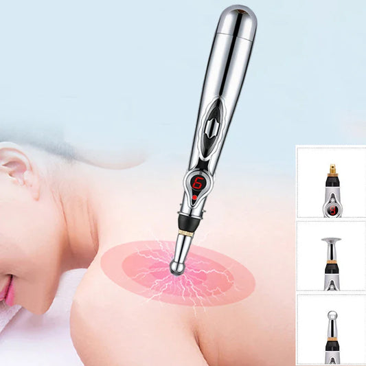 Electric Acupuncture Massage Pen - Meridian Energy Pen for Pain Relief and Therapy, Includes Beauty Roller for Back, Neck, Face