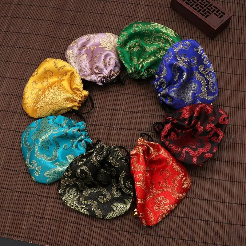 Silk Brocade Drawstring Gift Bags – Embroidered Jewelry, Coin & Candy Pouch for Wedding & Party Favors