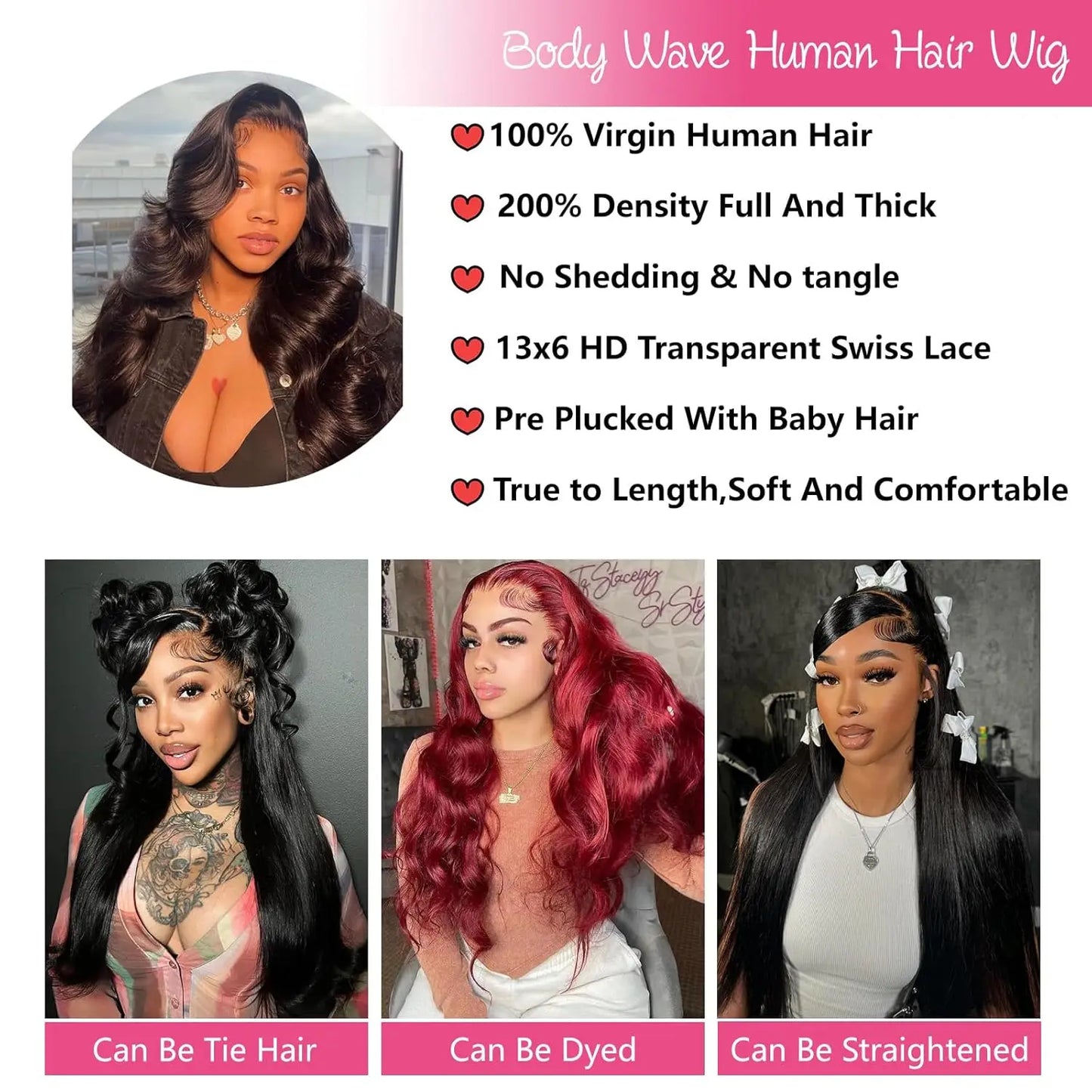 Body Wave Lace Front Wig – 13x4 & 13x6 Pre-Plucked Human Hair, 32-36 Inch, 200% Density with Baby Hair for Women