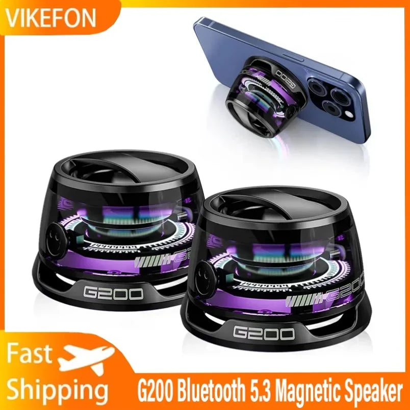 Mini Travel Bluetooth Speaker – Portable Outdoor Stereo with Magnetic Base, RGB Lights & Phone Holder for iOS
