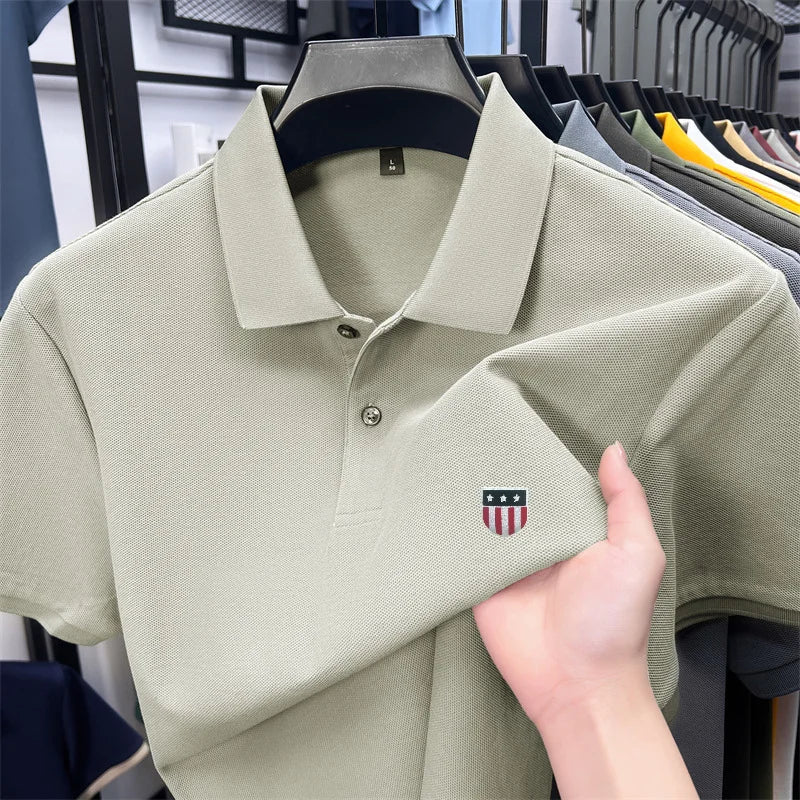 Men's Luxury Cotton Polo Shirt - 100% Cotton Short Sleeve Business Casual Summer Top