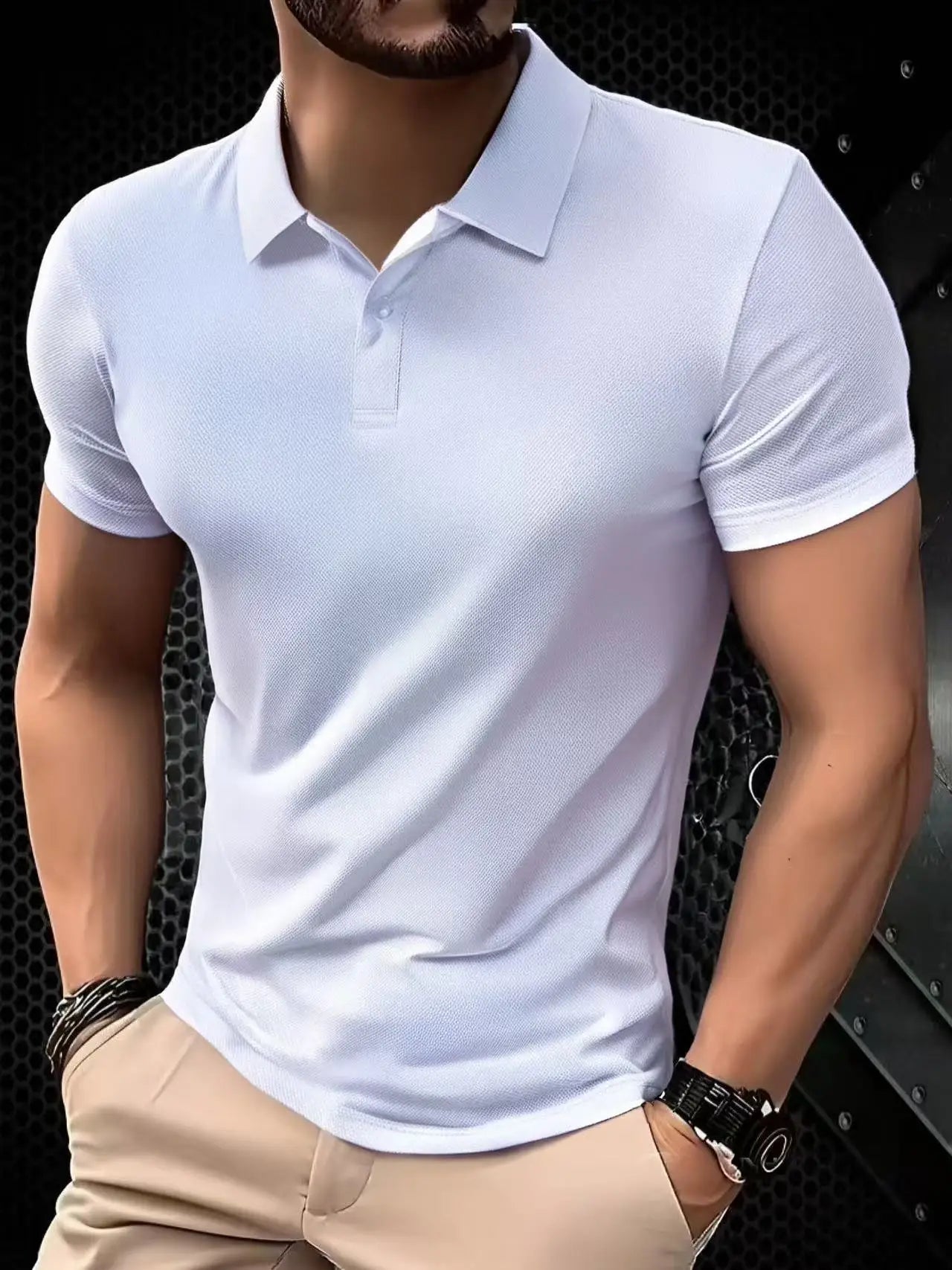 Men's Short Sleeve Polo Shirt - Solid Color Breathable Casual Oversized Summer Splice Top