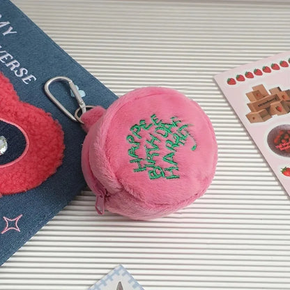 Pink Mini Coin Purse - Kawaii Plush Storage Bag for Earphones, Coins & Cords, Cute Portable Cake Pouch