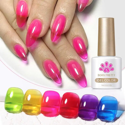 BORN PRETTY 7ml 6Pcs Soda Ice Jelly Gel Nail Polish Set - Gorgeous Full Coverage, Semi-Permanent Soak Off UV Gel Varnish