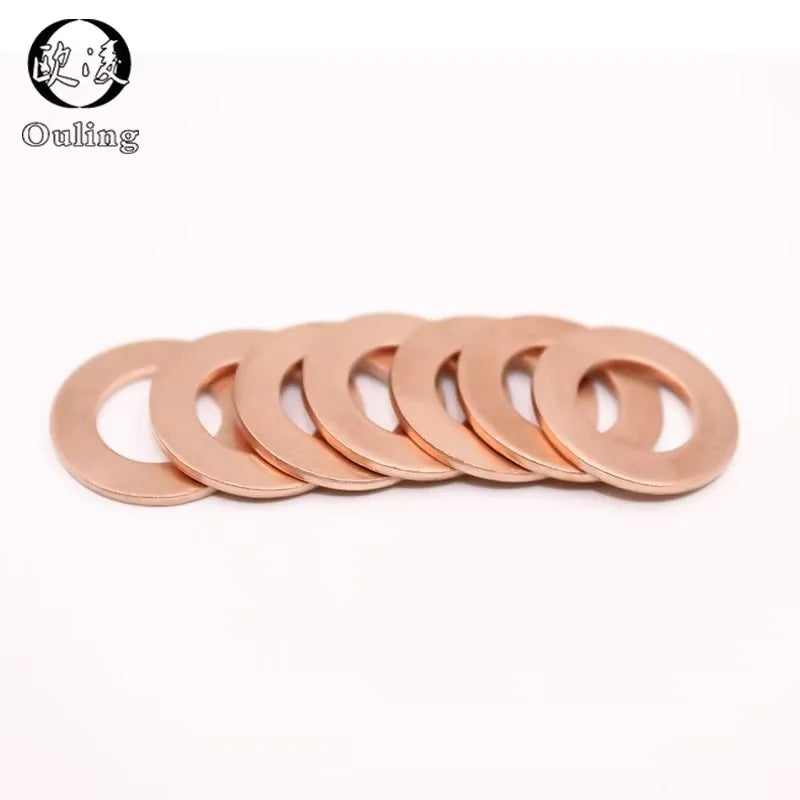 Copper Crush Washer Gasket Set (M6–M20) – Flat Seal Ring Marine Fitting, 1mm/1.5mm/2mm Thickness Durable Copper Washers