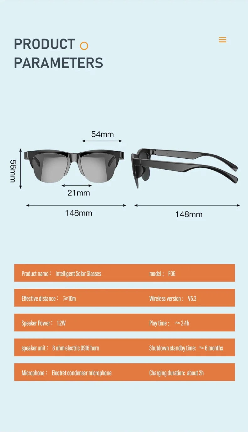 Smart Bluetooth V5.3 Sunglasses – HIFI Audio Glasses with Call Function, UV Protection, Anti-Touch Tech for Outdoor Sports Men & Women