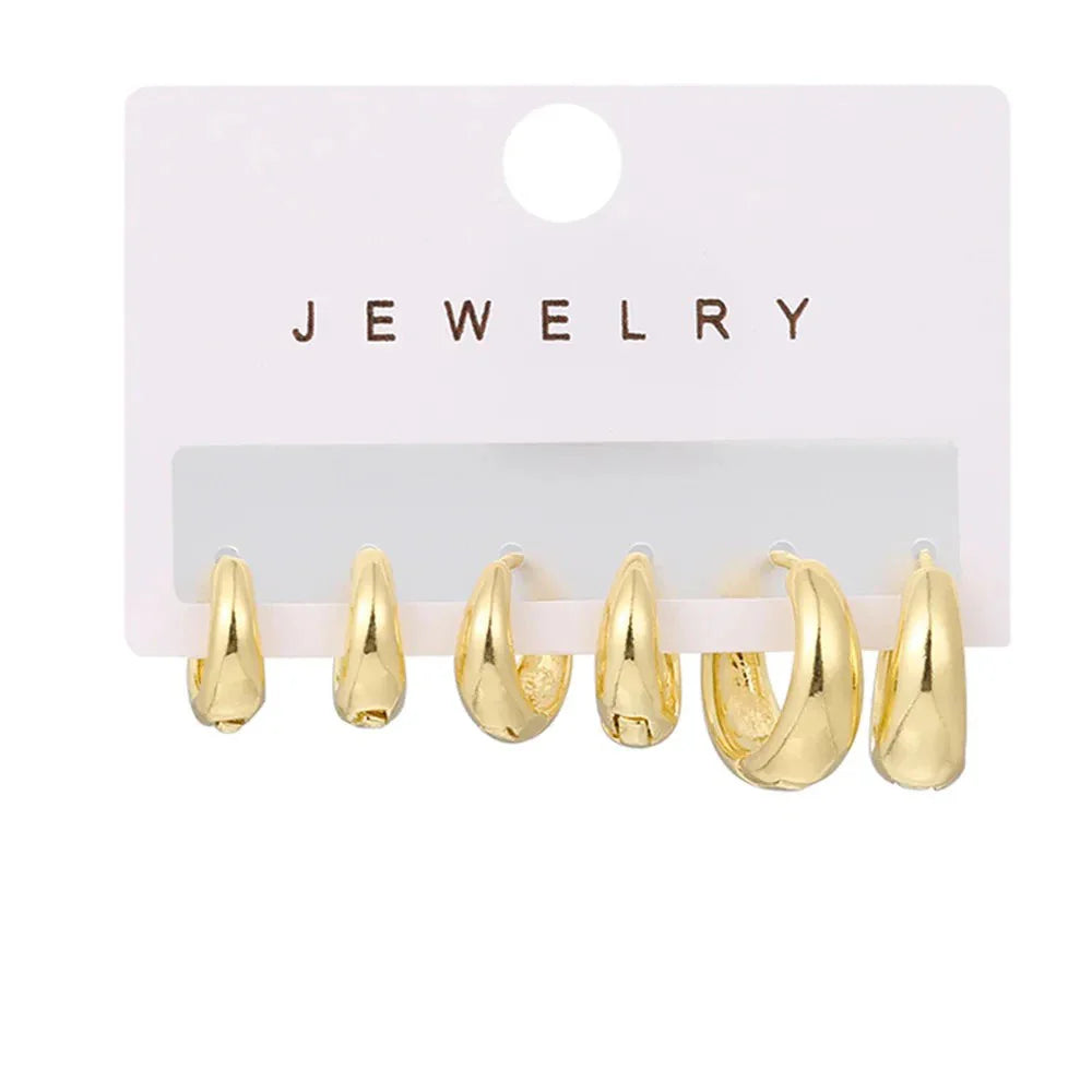 2pcs Stainless Steel Huggie Hoop Earrings – Minimalist Gold Round Circle Tiny 6/10/12mm Unisex Punk Rock Jewelry Set