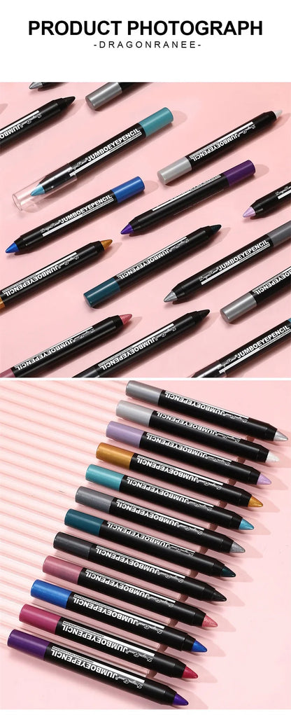 12-Color Waterproof Eyeshadow Pencil – Long-Lasting Pigment Blue Purple Black Eye Shadow Stick