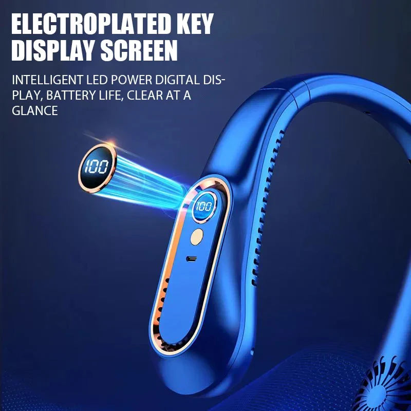 Portable Mini Bladeless Neckband Fan with Digital Display - USB Rechargeable Air Cooler for Neck, Hands-Free Cooling Experience