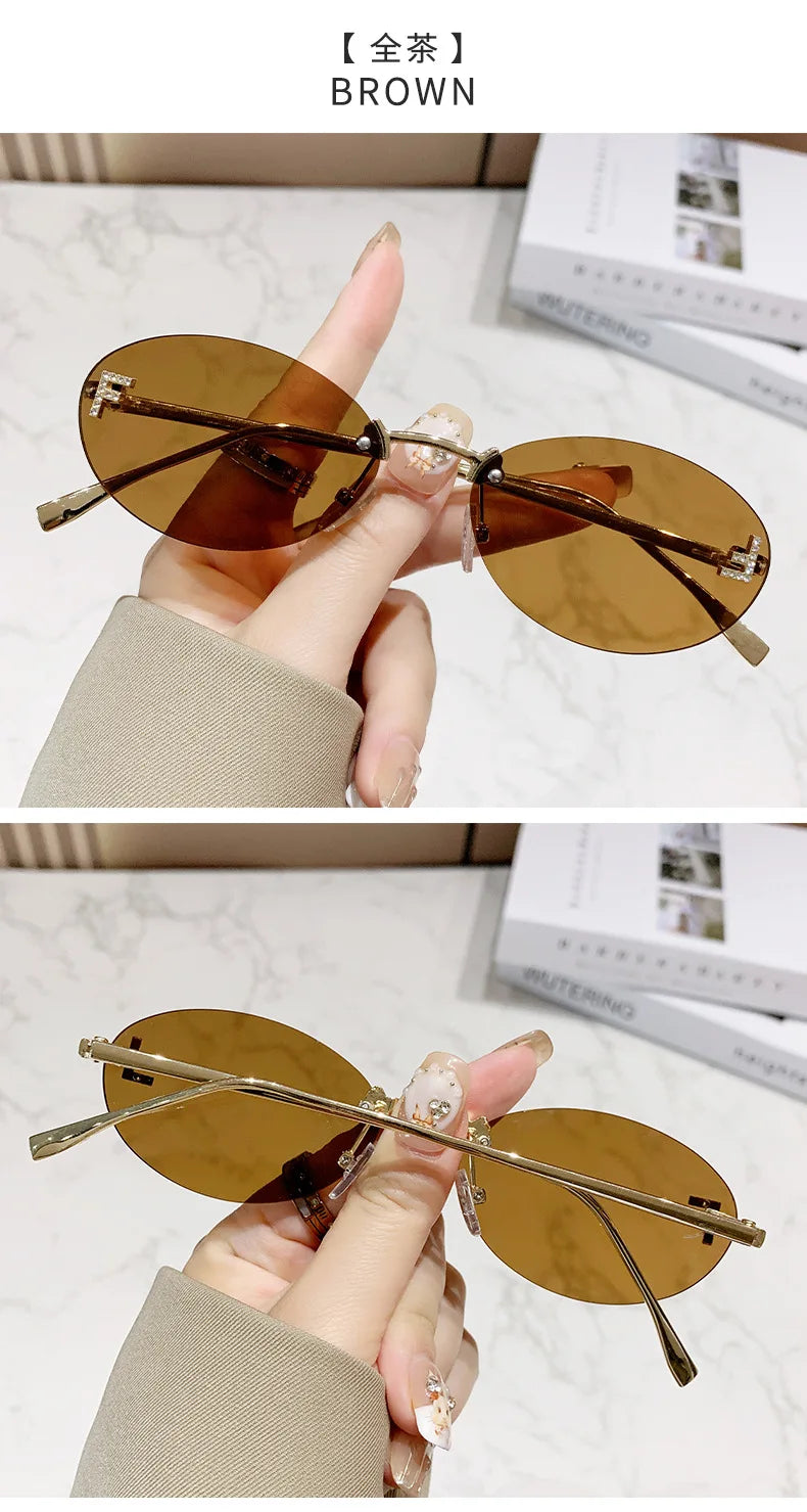 European & American Fashion Frameless Metal Sunglasses – Trendy Luxury UV Protection Eyewear