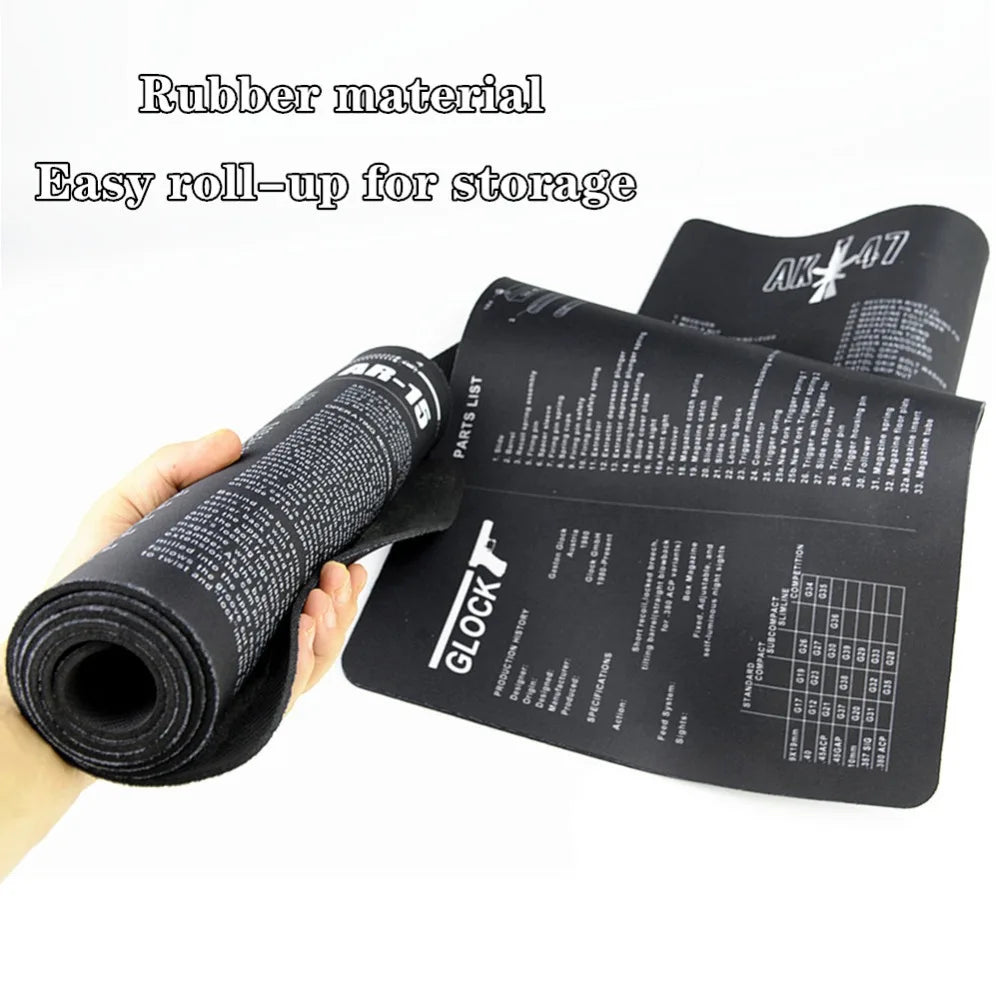 Gun Cleaning Mat with Parts Diagram & Instructions – Armorers Bench Mat, Mouse Pad, Repair & Build Tool for Glock 17, Beretta M9, 1911