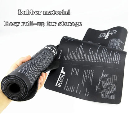 Gun Cleaning Mat with Parts Diagram & Instructions – Armorers Bench Mat, Mouse Pad, Repair & Build Tool for Glock 17, Beretta M9, 1911