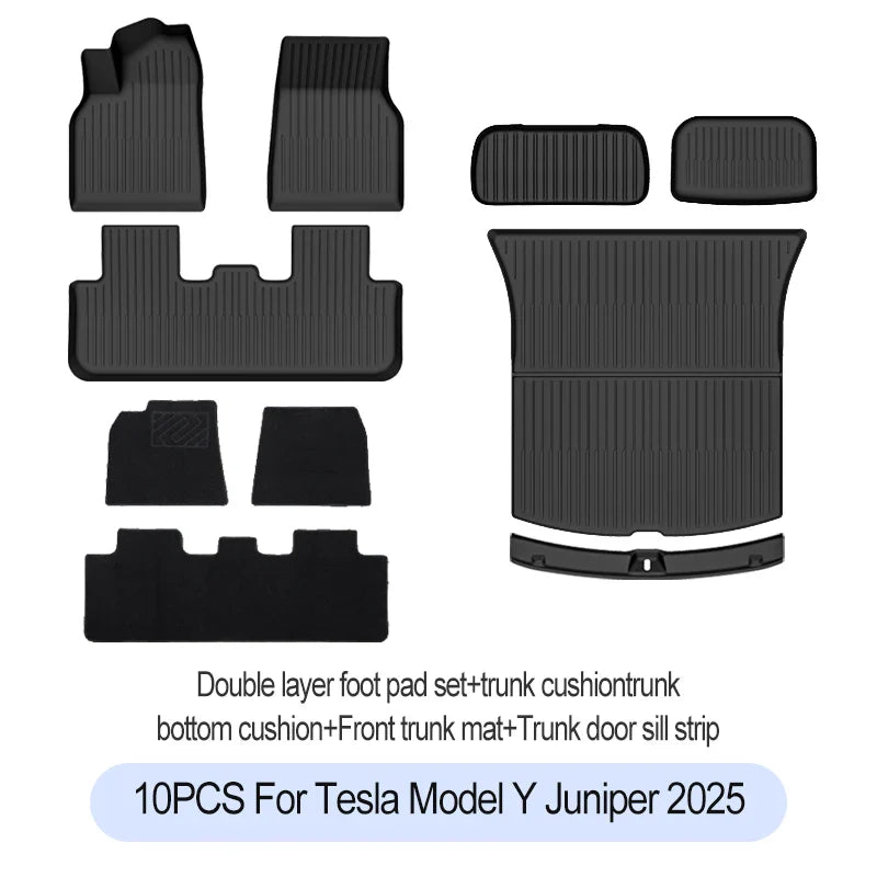 Tesla Model Y Juniper 2025+ TPE Floor Mats Set – Premium All-Weather Cargo & Trunk Liner, Wear-Resistant Car Interior Foot Protection Mats