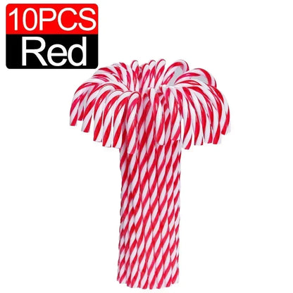 100/10pcs Christmas Candy Cane Ornaments – Plastic Twisted Hanging Decorations for Tree & Party Favors