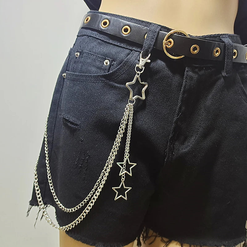 Punk Street Moon & Star Keychain – Goth Skull Rivet Waist Chain for Jeans, Unisex Rock Accessories