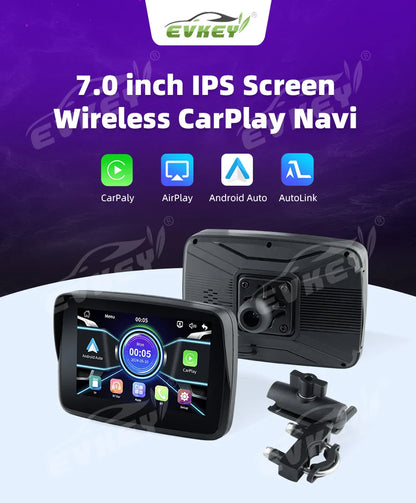 EVKEY MTC13 Motorcycle Navigation Display - Waterproof CarPlay Screen, Portable Wireless Monitor with Android Auto
