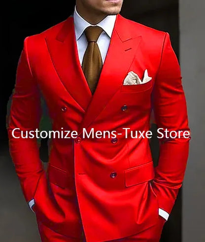 Men's Brown Double Breasted Suit - Slim Fit Peaked Lapel Formal Blazer & Trousers Set For Business and Wedding Wear