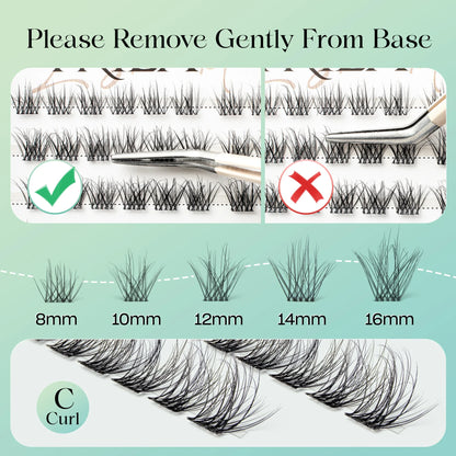 Individual Cluster Lashes C Curl – 3D Wispy DIY Extensions, 0.1mm Thin Band, Reusable & Natural