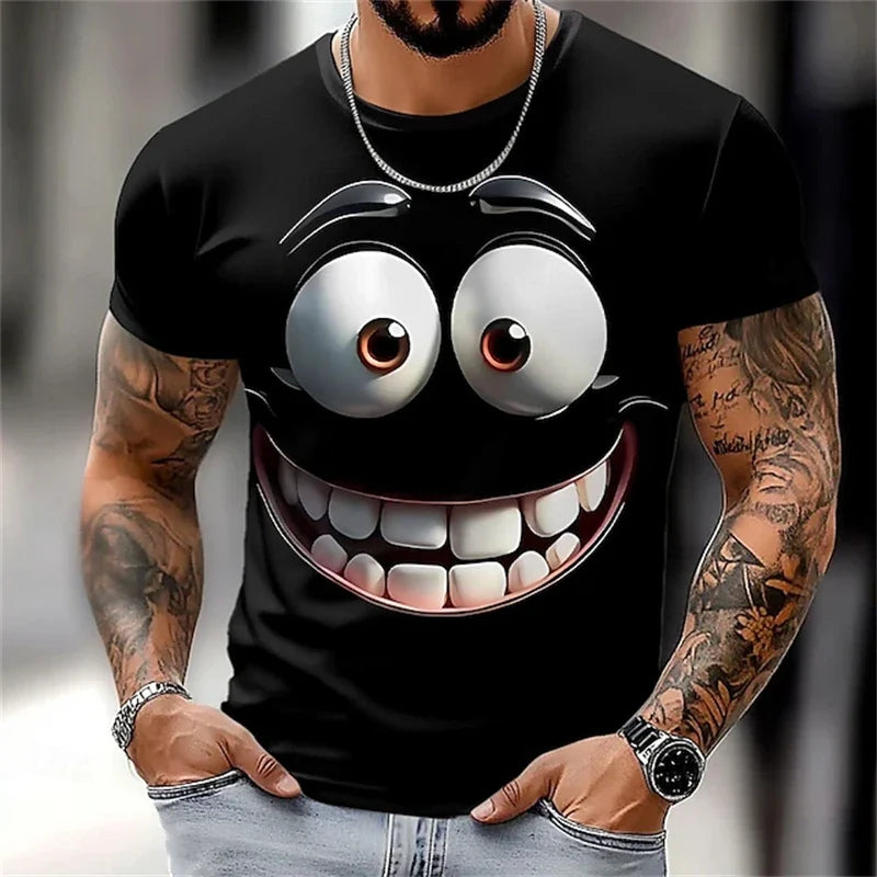 3D Funny Face T-Shirt - Men's Summer Casual Short Sleeve O-Neck Loose Streetwear Tee