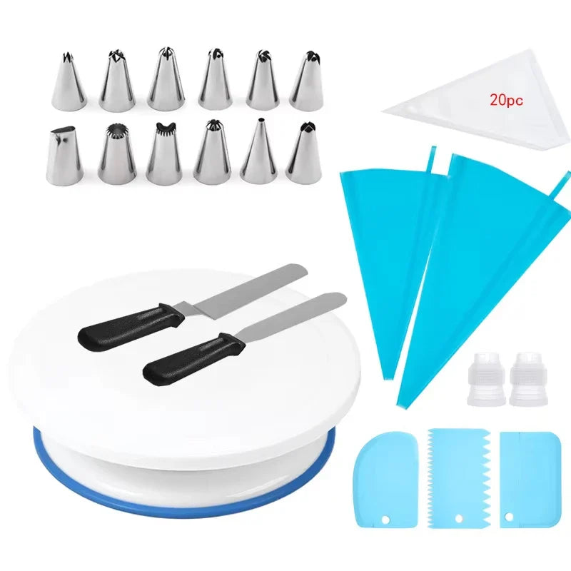 Cake Decorating Tools Kit – DIY Set with Rotating Turntable, Icing Smoother & Spatula