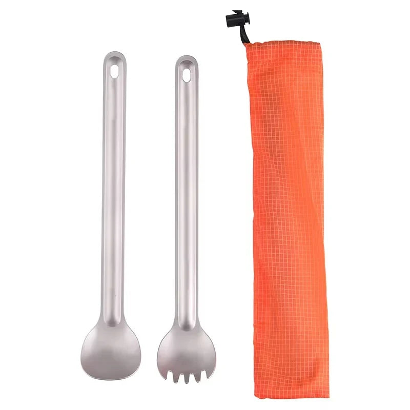 Titanium Long Handle Spork - Ultralight Portable Camping Cutlery for Hiking, Backpacking & Outdoor Dining