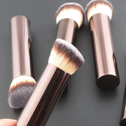 Angled Foundation Makeup Brush — High-Quality Powder Brush with Metal Handle and Aluminum Tube