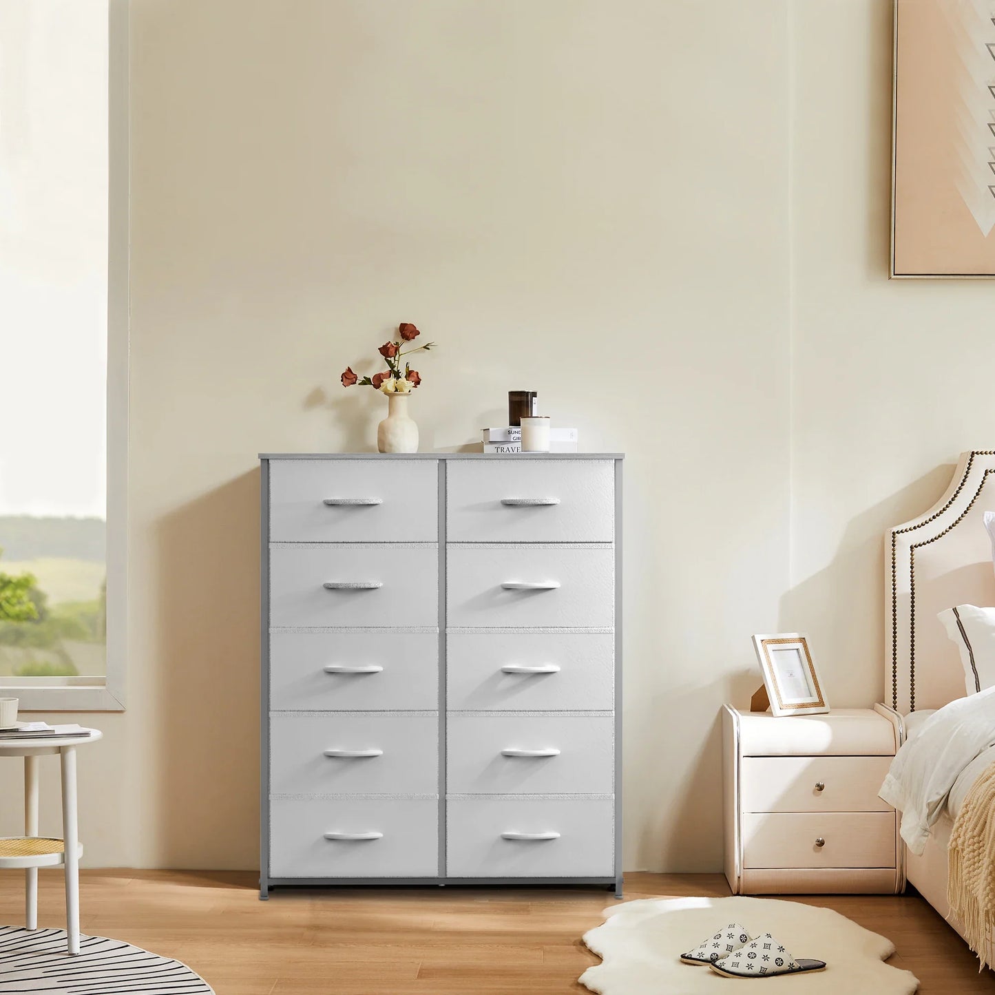 White Wardrobe Closet with 5/7/10 Fabric Drawers – Bedroom Storage Chest Cabinet Furniture