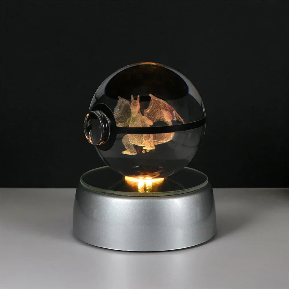 Pokémon 3D Crystal Ball LED Night Light – Pikachu Gengar Eevee Mewtwo Pokéball Base Lamp Kids Birthday & Home Decor Gift
