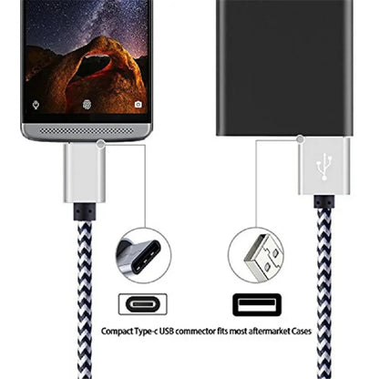 USB Type-C 2.4A Fast Charging Cable – Nylon Braided Data & Power Charger Wire for Huawei, Samsung & USB-C Compatible Devices