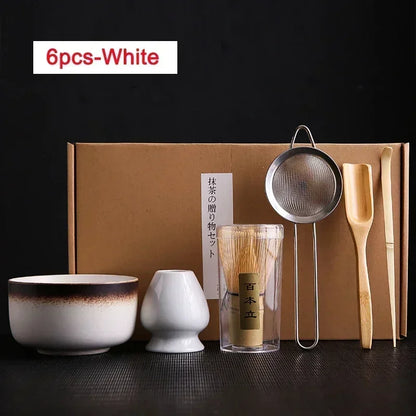 4/6Pcs Bamboo Matcha Tea Whisk Set – Scoop, Brush, Strainer & Bowl for Japanese Tea Ceremony
