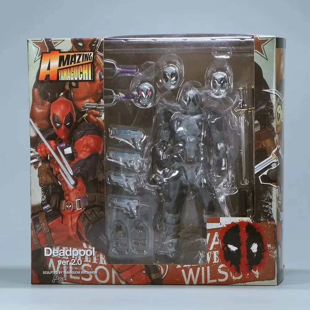AMAZING YAMAGUCHI Deadpool & Wolverine 2.0 Action Figure – Grey Mutants Joint Movable KAIYODO Model Toy for Kids & Collectors