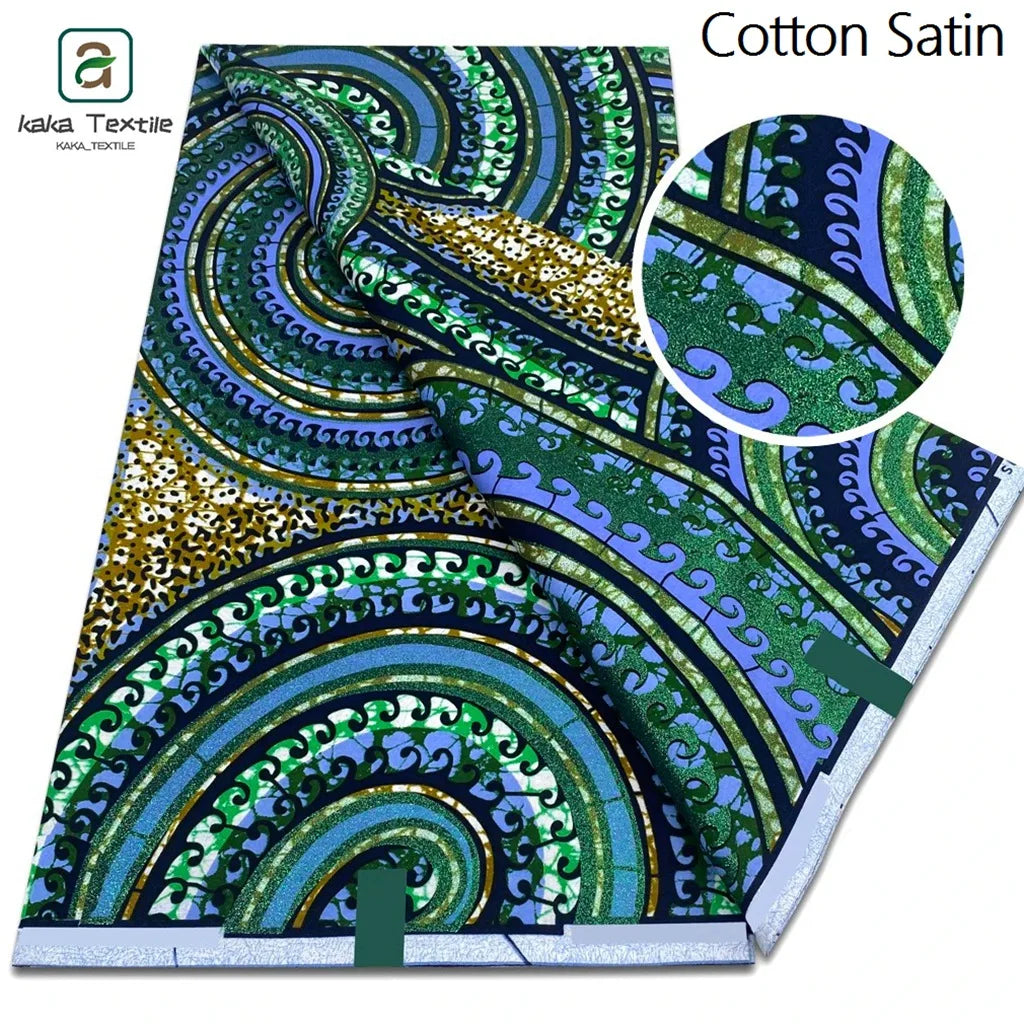 New Grand African Wax Fabric - 6 Yards Cotton Ankara Batik Pagne with Golden Shine Finish for Dresses & Sewing