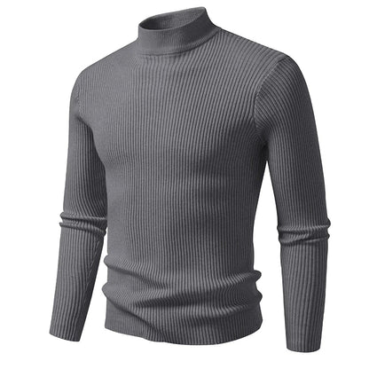 Men's Mock Neck Pullover Sweater - Striped High Neck Long Sleeve Winter Warm Casual Knitwear