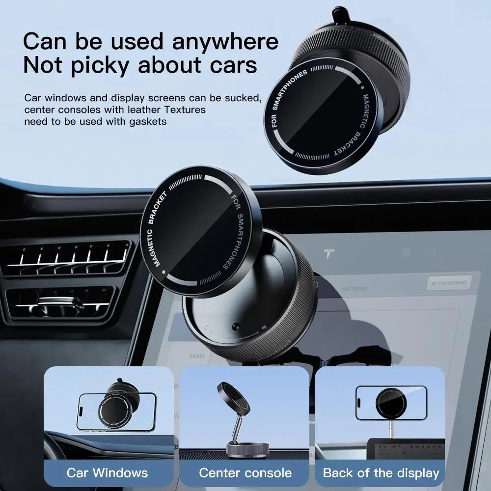 Vacuum Suction Magnetic Phone Holder – 360° Rotating Hands-Free Foldable Car & Smooth Surface Mount