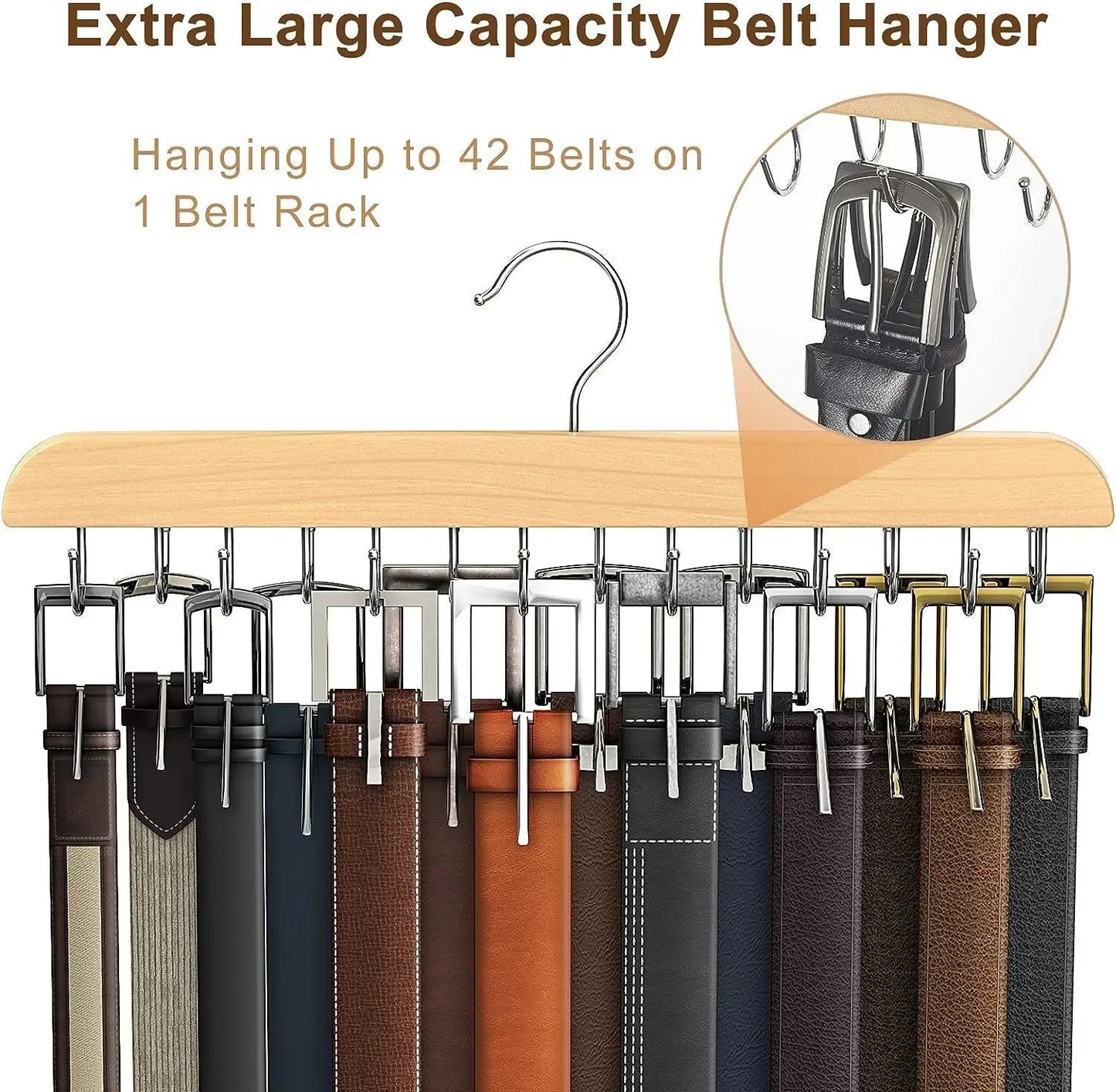 Wooden Belt and Scarf Rack Organizer – Wardrobe Hanger for Belts, Ties, and Accessories, Men’s and Women’s Clothing Storage   2/2