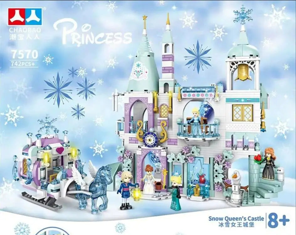 Princess Luxury Ice Castles Playground House Building Blocks Set - Winter Snow Horse Figures Toy for Girls, DIY Gift