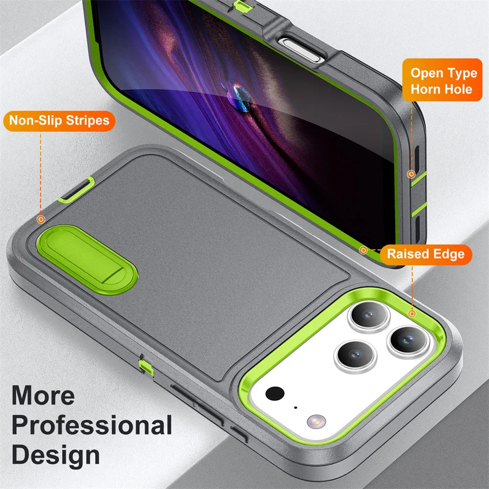 Heavy Duty Armor Phone Case for iPhone – Shockproof Stand Cover with Kickstand for iPhone 11 to 17 Series