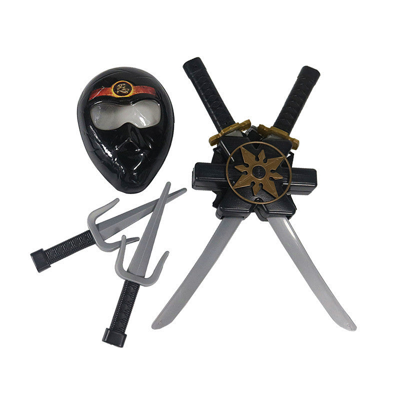 Kids Black Ninja Costume Set — Anime Samurai Outfit with Mask & Fighting Toy for Holidays & Gifts
