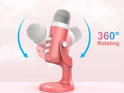 Haomuren USB Condenser Microphone – Pink Studio Mic for PC, Mac, Phone, Gaming, Streaming & Podcasting