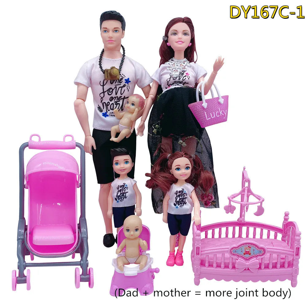 Family of 6 Pregnant Doll Set – Movable Joints Mom, Dad & Babies Interactive Playhouse Toy Gift for Girls