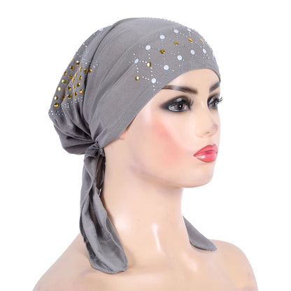 H089 Women’s Turban Hijab – Fashion Gold Sequin Islamic Headscarf, Pull-On Amira Headwrap