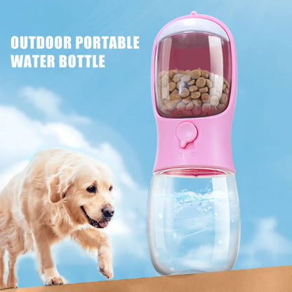 2 in 1 300ml Portable Food Grade Dog Cat Travel Water Cup Bottle with Food Dispenser - Pet Water and Food Container
