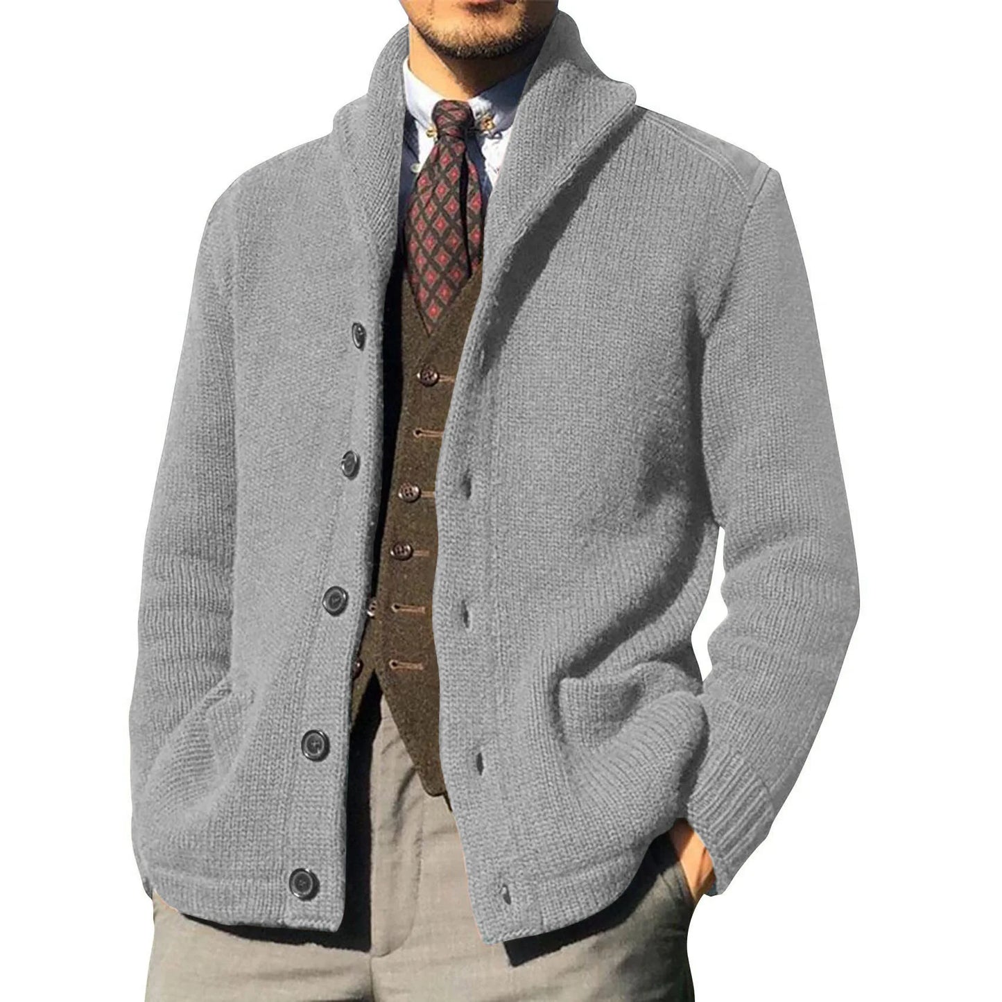 Men's Luxury Knit Cardigan Sweater - Thick Warm Autumn/Winter Solid Color Coat Top